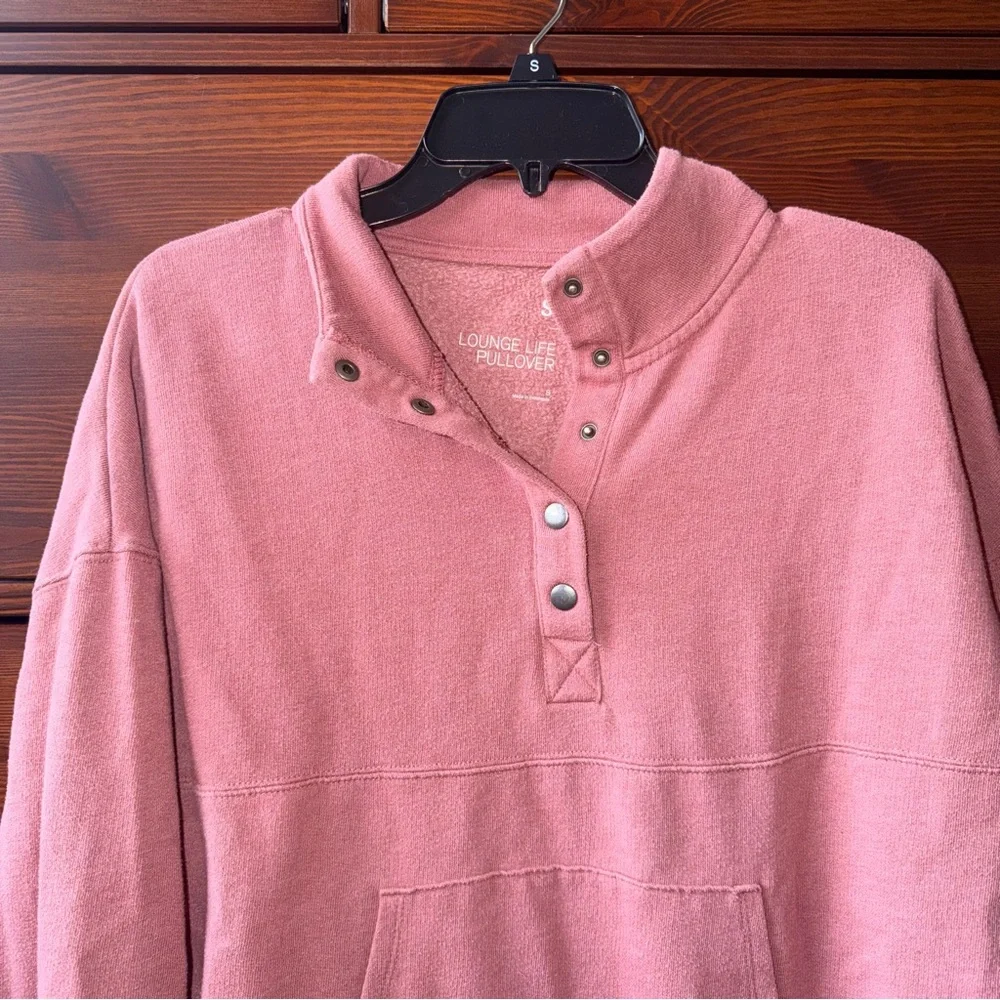 Lounge Life Cozy Pink Henley Pullover Sweatshirt